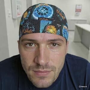 Graphic Print Surgical Scrub Cap - Blue & Black